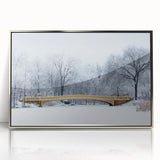 Mid-century modernist art of Central Park in muted green and brown tones, framed in silver acrylic.
