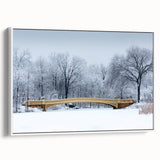 Vintage poster art of Central Park on a framed canvas, featuring a colorful palette, ideal for living room decor.