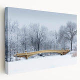 Central Park in autumn depicted on a large stretched canvas, featuring warm orange and brown tones.