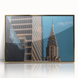 Acrylic print of the Chrysler Building in gold and black tones, ideal for modern art wall decor in a nursery.