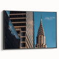 Black and white framed canvas of the Chrysler Building, ideal for bedroom wall art in a vintage poster style.