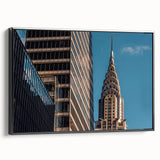 Black and white framed canvas of the Chrysler Building, ideal for bedroom wall art in a vintage poster style.