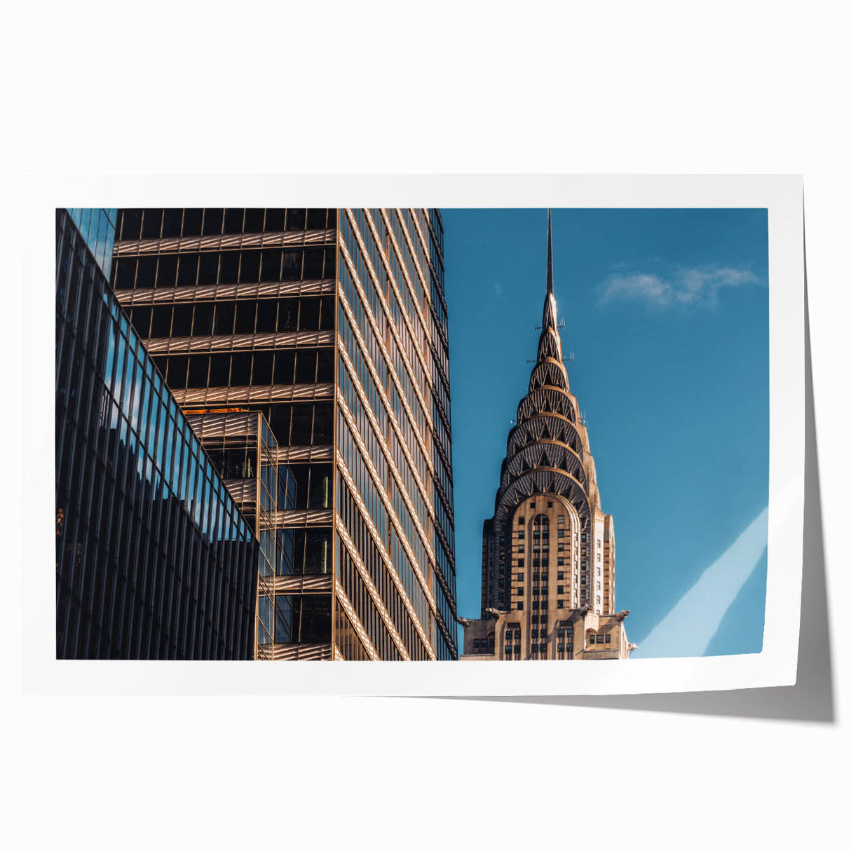Rolled print of the New York City Chrysler Building in grayscale, ideal for art wall dining room.
