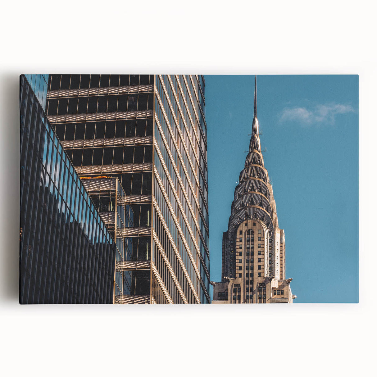Black and white stretched canvas of the Chrysler Building, ideal for kitchen wall art.