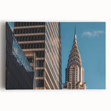 Black and white stretched canvas of the Chrysler Building, ideal for kitchen wall art.