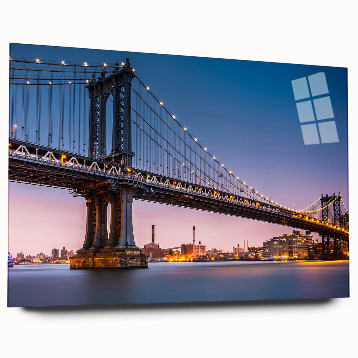 Acrylic print of Manhattan Bridge in muted gray tones, ideal for modern bedroom or dining room decor.