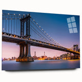 Acrylic print of Manhattan Bridge in muted gray tones, ideal for modern bedroom or dining room decor.