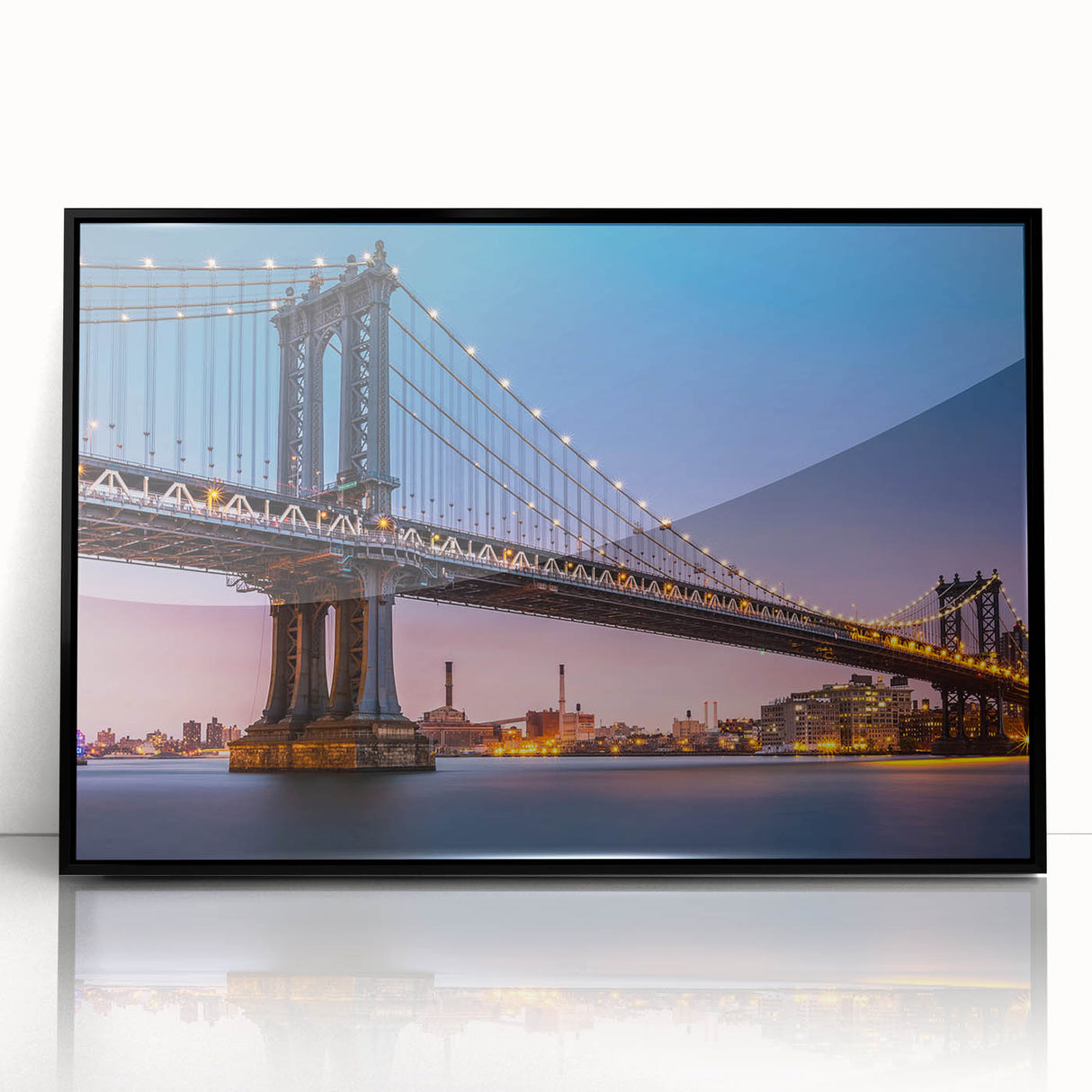 Large abstract wall art of Manhattan Bridge in muted gray tones on framed acrylic, ideal for modern art wall decor.