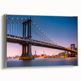 Landscape art painting of Manhattan Bridge in muted black and silver hues on a framed canvas, suitable for office decor.