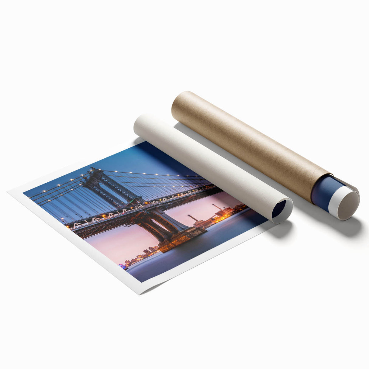 Extra large rolled print of the Manhattan Bridge in muted gray tones, ideal for classy bathroom wall art.