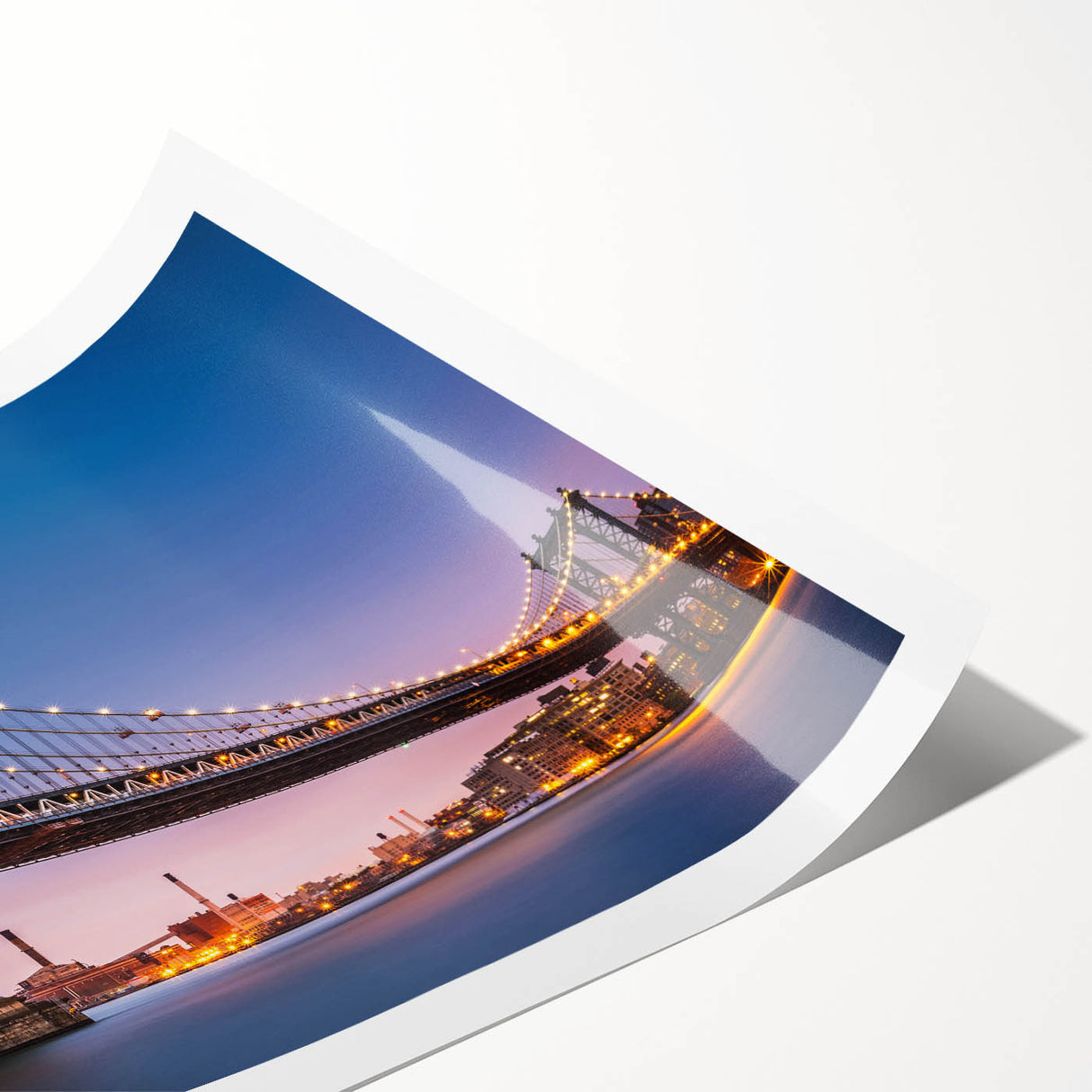Extra large wall art featuring line art flowers over a grayscale Manhattan Bridge scene, printed on rolled canvas.