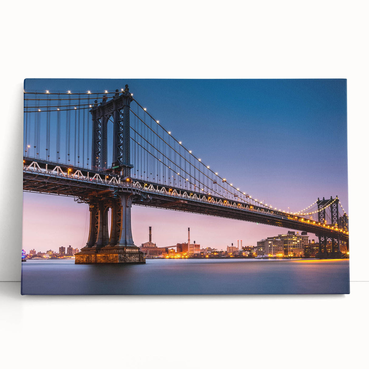 Black and white photo of the Manhattan Bridge on stretched canvas, ideal for kitchen wall art or bedroom ambiance.