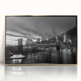 Acrylic print of Manhattan skyline with golden hues, perfect for modern art wall decor.