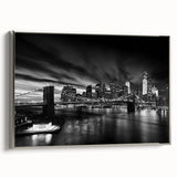 Framed canvas featuring a colorful vintage Manhattan skyline, ideal for living room or office decor.