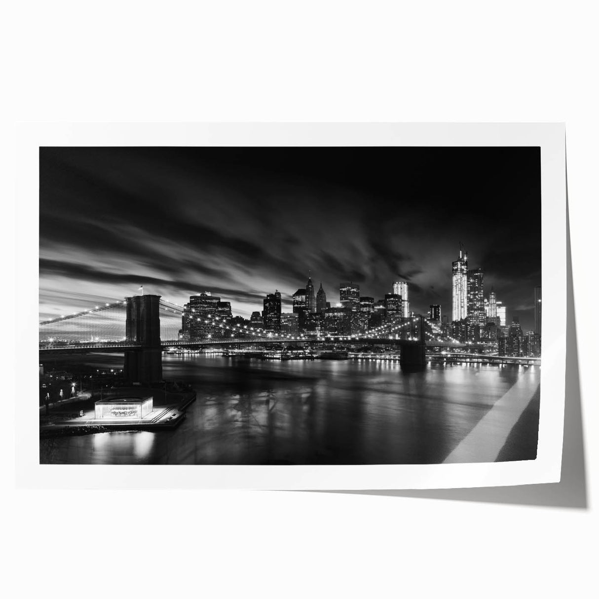 Extra large rolled print of Manhattan skyline in muted gray tones, ideal for art wall dining room.