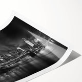 Extra large rolled print of line art flowers over a muted Manhattan skyline, ideal for large living room wall art.