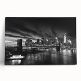 Black and white stretched canvas of Manhattan skyline, ideal for kitchen wall art or bedroom ambiance.