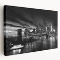 Large canvas print of Manhattan skyline in muted gray tones, suitable for kitchen wall art.