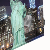 Acrylic print of the Statue of Liberty in muted green and blue tones.