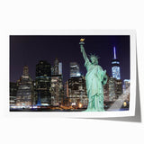 Rolled print of the Statue of Liberty with a muted gray backdrop, ideal for art wall dining room.