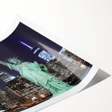 Extra large wall art featuring a line art design of the Statue of Liberty, executed in black on a white background.