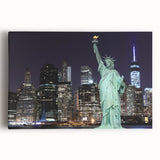 Black and white photo of the Statue of Liberty on stretched canvas, ideal for kitchen wall art.