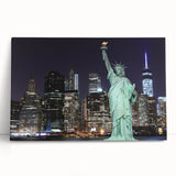 Black and white image of the Statue of Liberty on stretched canvas, ideal for kitchen wall art or bedroom ambiance.