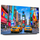 Acrylic glass print of Times Square with vivid colors and abstract design, suitable for bedroom or dining room art.
