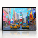 Large abstract wall art of NYC Times Square in black and white tones, acrylic print, framed.