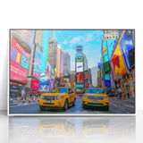 Acrylic print of Times Square with vibrant colors and art deco style, ideal for modern art wall decor.