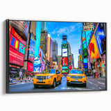 Black and white framed canvas of Times Square, ideal for bedroom wall art with a vintage poster style.