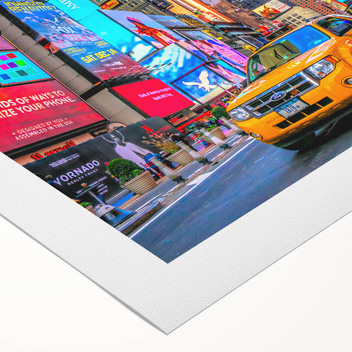 Art deco poster of Times Square with vibrant colors on rolled canvas, suitable for dining room wall art.