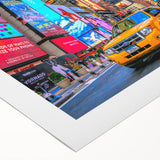 Art deco poster of Times Square with vibrant colors on rolled canvas, suitable for dining room wall art.