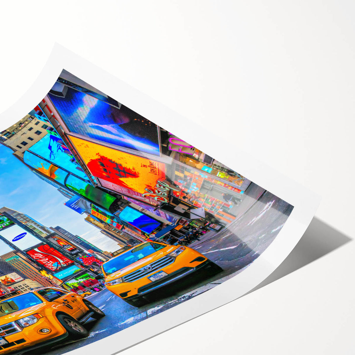 Extra large rolled print of Times Square with line art flowers in muted tones, ideal for large living room wall art.