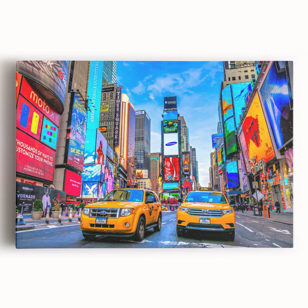 Black and white large art of Times Square on stretched canvas, suitable for kitchen wall decor.