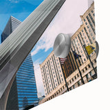 Acrylic print of an abstract NYC skyline in muted gray, ideal for dining room art.