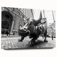 Acrylic print of New York City's Wall Street in muted gray and blue tones, ideal for dining room art.