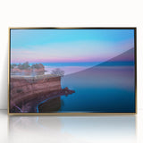 Large art print of Oklahoma scenery in gold frame, featuring mid-century modernist style, ideal for modern nursery decor.