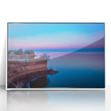 Art deco poster of Oklahoma scenery in muted earth tones, framed acrylic, ideal for modern nursery wall art.