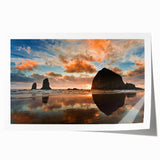 Rolled print of Cannon Beach, Oregon, with muted earth tones, ideal for art wall dining room.