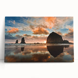 Black and white stretched canvas of Cannon Beach in Oregon, ideal for kitchen wall art or bedroom ambiance.