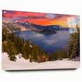 Acrylic print of Crater Lake, Oregon, featuring deep blue tones and a clear sky, suitable for bedroom or dining room decor.