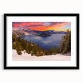 Extra large framed wall art of Crater Lake, Oregon in vibrant blue and green hues, textured abstract style.