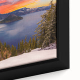 Extra large framed canvas of Crater Lake, Oregon, featuring textured black and vibrant blue hues.