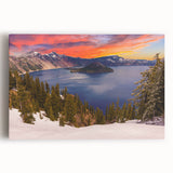 Black and white photograph of Crater Lake, Oregon on stretched canvas, suitable for kitchen wall art.