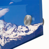 Mid-century modernist art of Oregon's Mount Hood in muted earth tones on acrylic glass, ideal for dining room art.