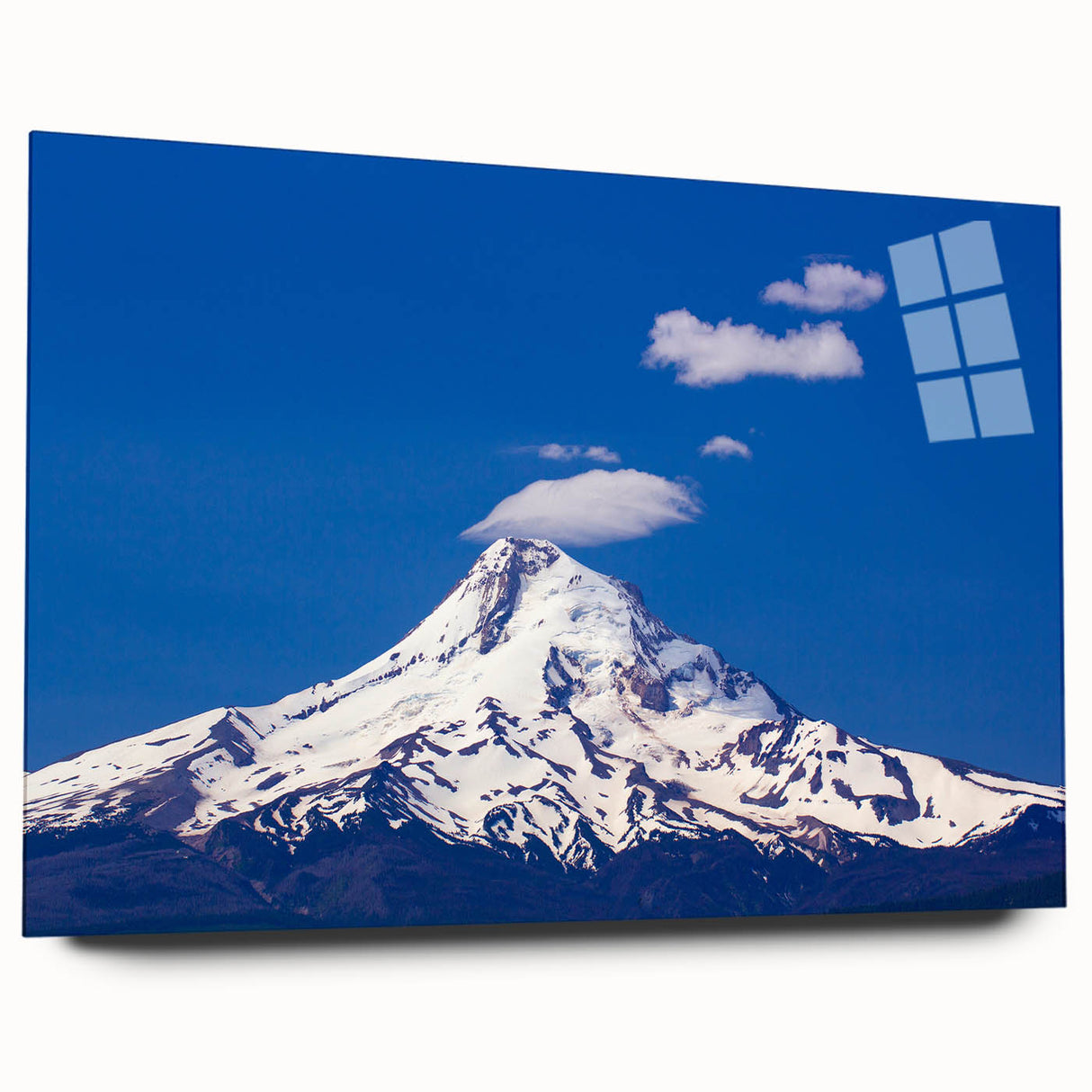 Acrylic print of Mount Hood, Oregon, in muted earth tones, ideal for bedroom or dining room art.