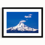 Extra large abstract art print of Mount Hood in Oregon, featuring vibrant, textured colors on a black framed canvas.
