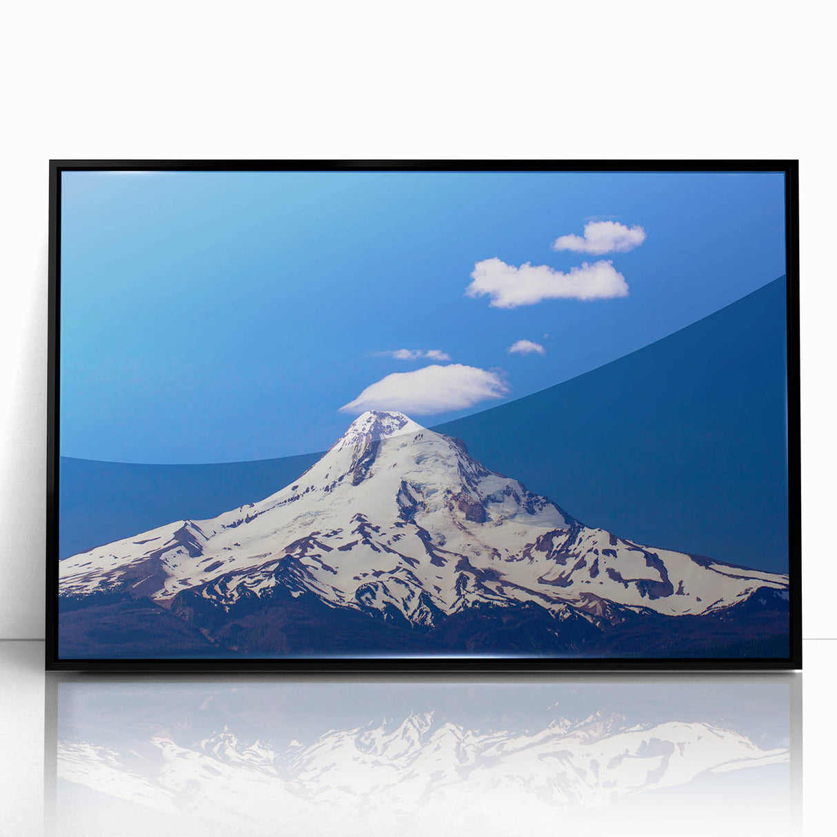 Large abstract wall art of Mount Hood, Oregon in muted earth tones on a framed acrylic, ideal for modern art wall decor.
