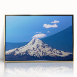 Framed acrylic print of Mount Hood in Oregon with muted earth tones, ideal for modern art wall decor.